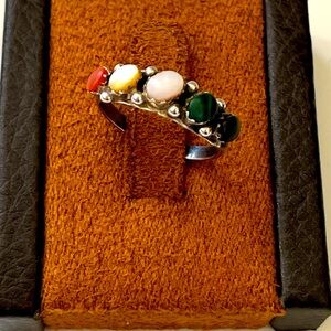Genuine Multi Stone Band Ring Sterling Silver Size 7